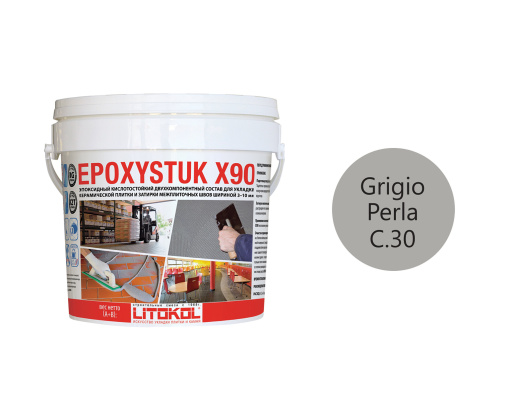 фото EPOXYSTUK X90  С.30 Grigio Perla (Жемчужно-серый) ведро 5 кг КЕРАМА МАРАЦЦИ