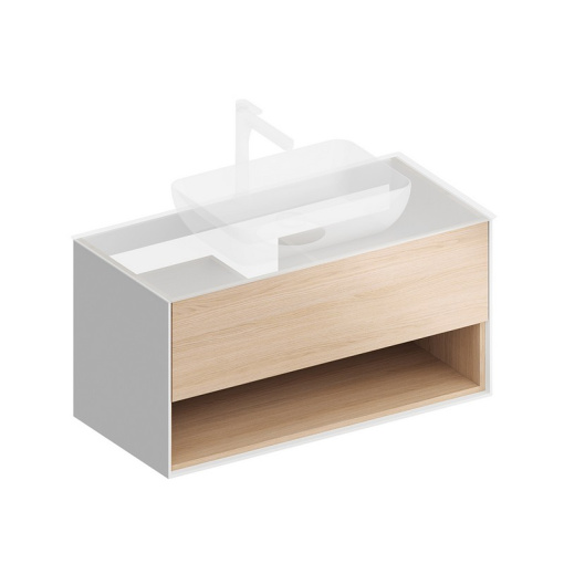 фото PLB.M.100.1/OAK.V Тумба Plaza Modern/Плаза Модерн подвесная 100 дуб виченца 1 ящик + полка КЕРАМА МАРАЦЦИ