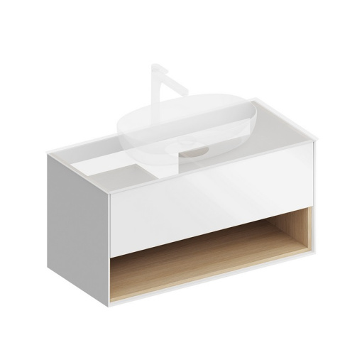 фото PLB.M.100.1/WHT.V Тумба Plaza Modern/Плаза Модерн подвесная 100 1 ящик + полка, белая глянцевая КЕРАМА МАРАЦЦИ