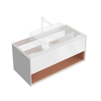 фото KMPMCb100MSh1 Тумба Plaza Modern/Плаза Модерн подвесная 100, нажимное открывание, 1 ящик, подсветка, белая матовая+сахара КЕРАМА МАРАЦЦИ