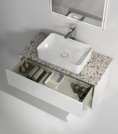 фото KMPMCb100MSg1 Тумба Plaza Modern/Плаза Модерн подвесная 100, push, 1 ящик, подсветка, белая матовая+шалфей КЕРАМА МАРАЦЦИ