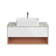 фото KMPMCb100MSh1 Тумба Plaza Modern/Плаза Модерн подвесная 100, нажимное открывание, 1 ящик, подсветка, белая матовая+сахара КЕРАМА МАРАЦЦИ