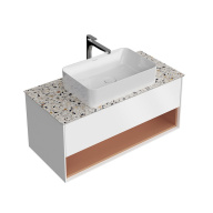 фото KMPMCb100MSh1 Тумба Plaza Modern/Плаза Модерн подвесная 100, нажимное открывание, 1 ящик, подсветка, белая матовая+сахара КЕРАМА МАРАЦЦИ