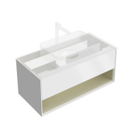 фото Тумба Plaza Modern/Плаза Модерн подвесная 100, нажимное открывание, 1 ящик, подсветка, белая матовая+шалфей КЕРАМА МАРАЦЦИ