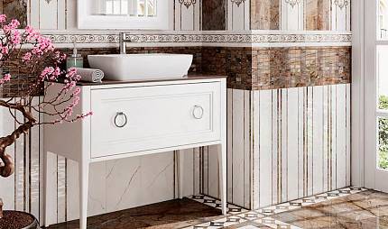 Наборный пол из керамогранита «Театро»: как розоны и бордюры зонируют пространство